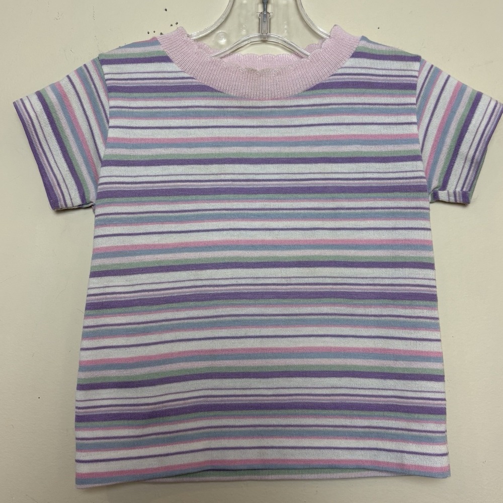 Healthtex Short Sleeve‎ Stripe Top Pastels Purple Pink Scalloped Collar 2T
